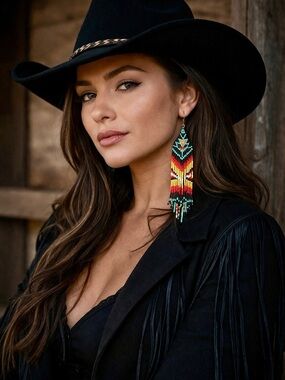 Beautiful long southwestern style Native American look dangle seed bead earrings